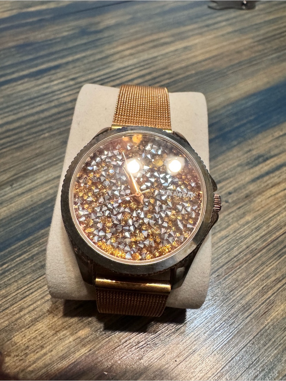 Rocawear Gold Crystal Mesh Strap Watch